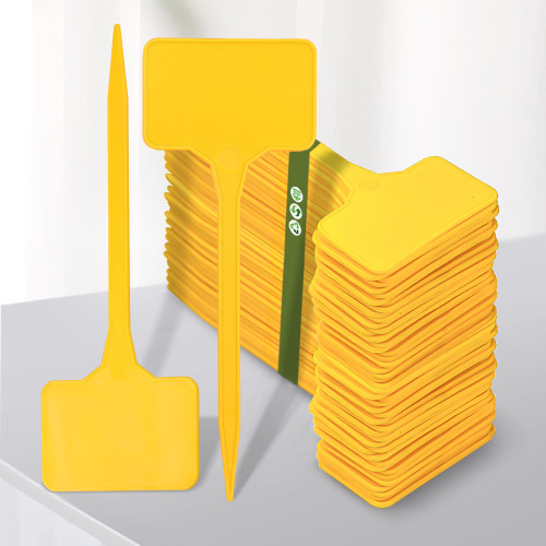 N306 T-Shaped Plant Labels 14.7cm, Writable and Waterproof for Indoor and Outdoor Use - Durable PP Material in Yellow and White