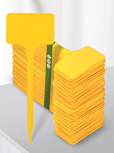 N306 T-Shaped Plant Labels 14.7cm, Writable and Waterproof for Indoor and Outdoor Use - Durable PP Material in Yellow and White