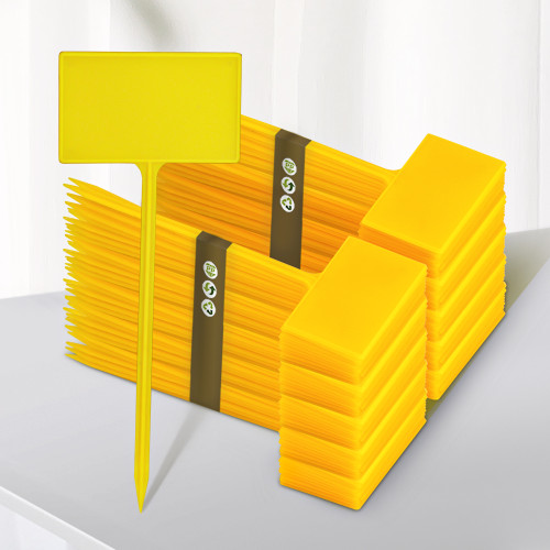 N307 T-Shaped Plant Tags, 13cm Writable Waterproof Garden Labels for Indoor/Outdoor Plants, Durable PP Material, Yellow and White Colors