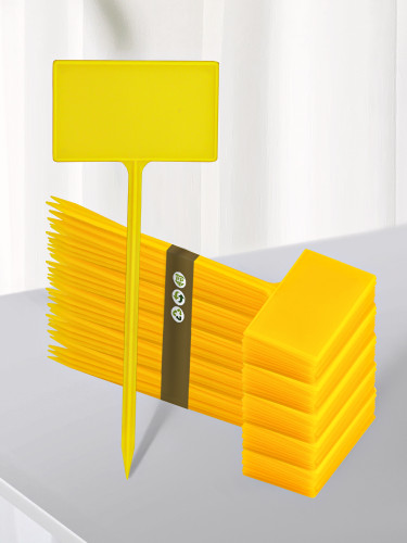 N307 T-Shaped Plant Tags, 13cm Writable Waterproof Garden Labels for Indoor/Outdoor Plants, Durable PP Material, Yellow and White Colors