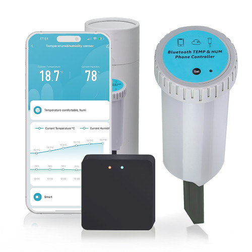 N335 Bluetooth Soil Moisture and Temperature Sensor with Gateway - 2-in-1 Smart Gardening Tool, Adjustable Data Reporting
