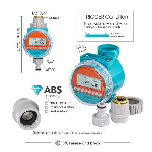 N338 Rain Sensor Irrigation Timer – Energy-Saving Digital Watering System with 8 Customizable Programs, Permanent Memory, and Eco-Friendly Design