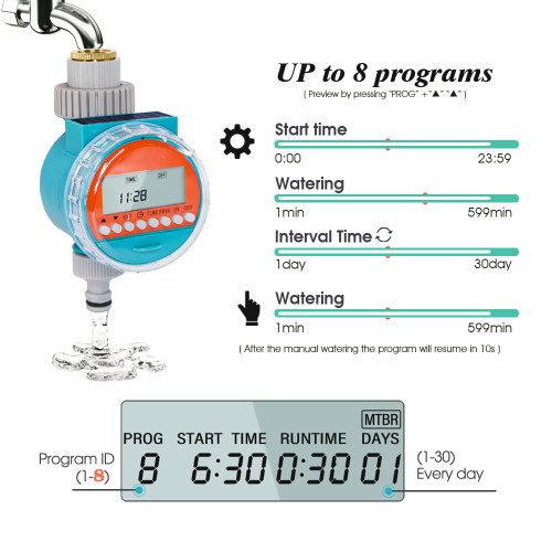 N339 Solar-Powered Garden Water Timer with 8 Customizable Schedules & Durable Solenoid Valve