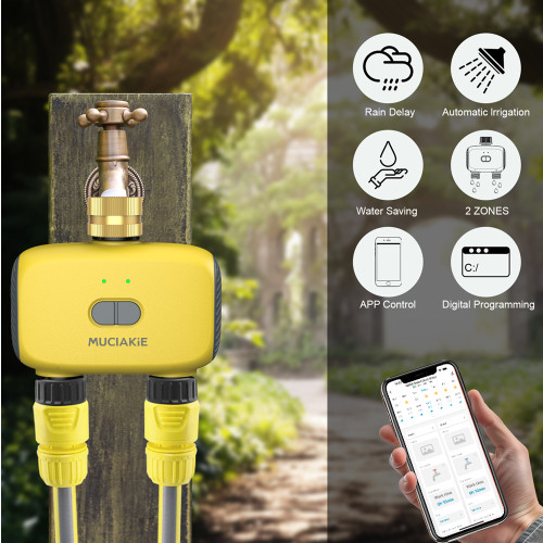 N368 Bluetooth Dual-Zone Water Timer with Alexa & Google Control | Smart Irrigation, Rain Delay, Multiple Modes, IPX5 Waterproof