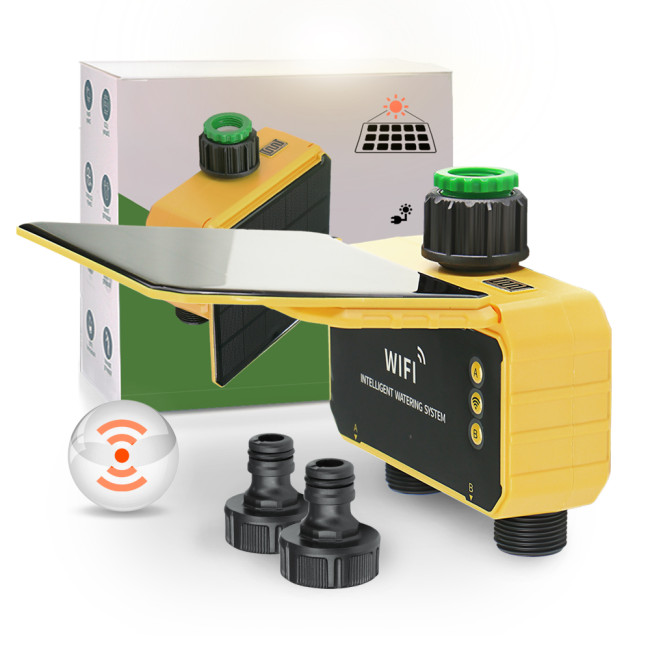 N253 WiFi Solar Garden Timer with Rain Sensor, 2-Way Independent Outlets, Wireless Mobile Remote Control