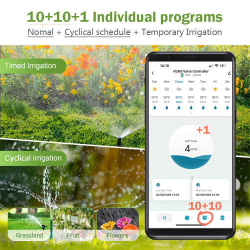 N369 Bluetooth Single-Zone Smart Water Timer with Alexa Google Control, Rain Delay & Cycle Mode