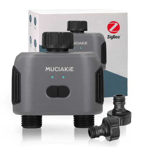 N371 Zigbee Smart Water Timer Dual-Zone Irrigation Controller with Voice Control Alexa Google – Rain Delay, App Control, Battery Powered