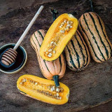 Honey Boat Delicata Squash Seeds, Green Striped, Sweet Nutty Flavor, No Curing Needed, Long Storage