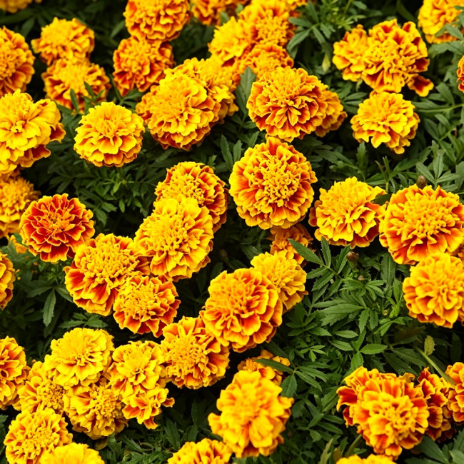 Dwarf French Marigold Seeds - Tagetes patula | Orange-Red with Golden Edge Double Bloom, Pollinator Friendly