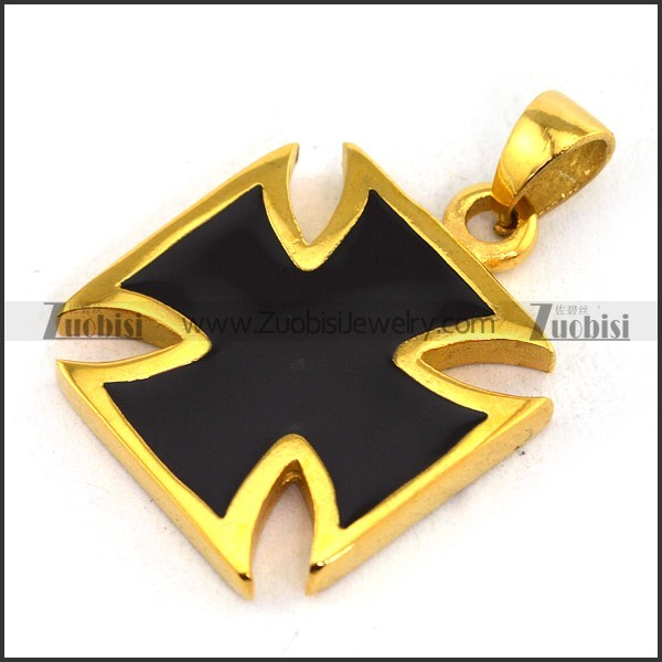 black epoxy iron cross pendant in gold tone p001610