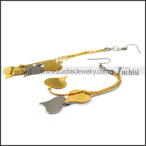 Steel Earring with 2 Gold Plating Heart Charm and 1 Silver Heart Charm e001215