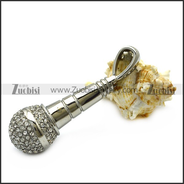 Big Rhinestone Microphone Pendant p007044