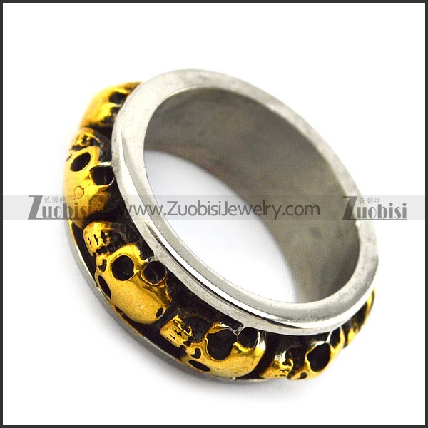 Band Ring with Gold Plating Skulls r004534