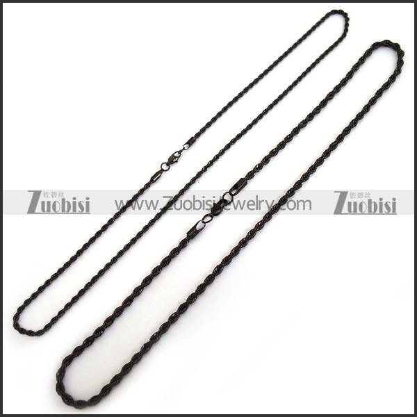 0.4CM Wide Twisted Rope Chain Neckalce in Black Finishing n001403