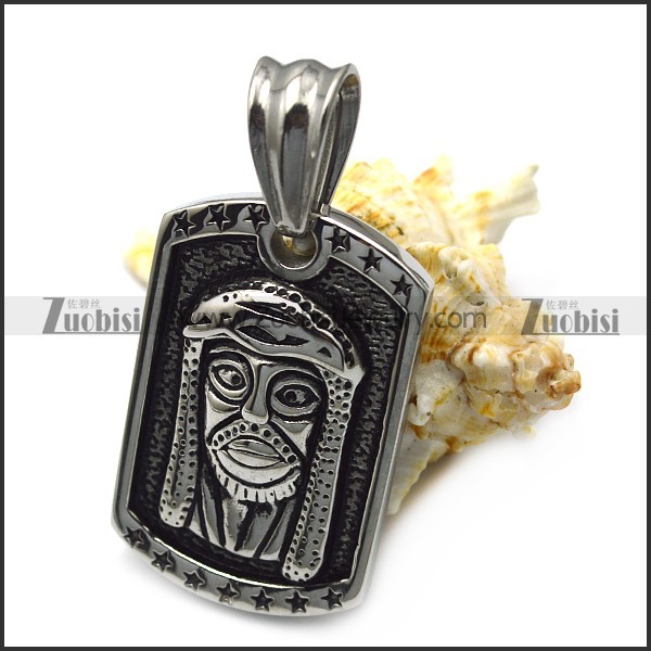 Silver Jesus Dog Tag Pendant p007194