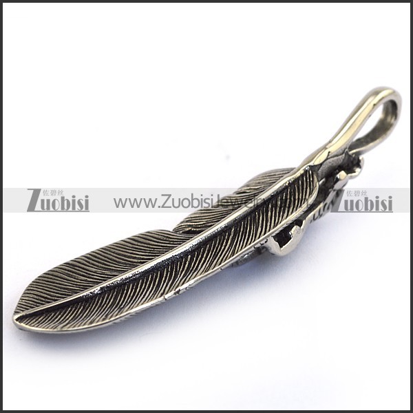 Large Mens Stainless Steel Feather Pendant p003491
