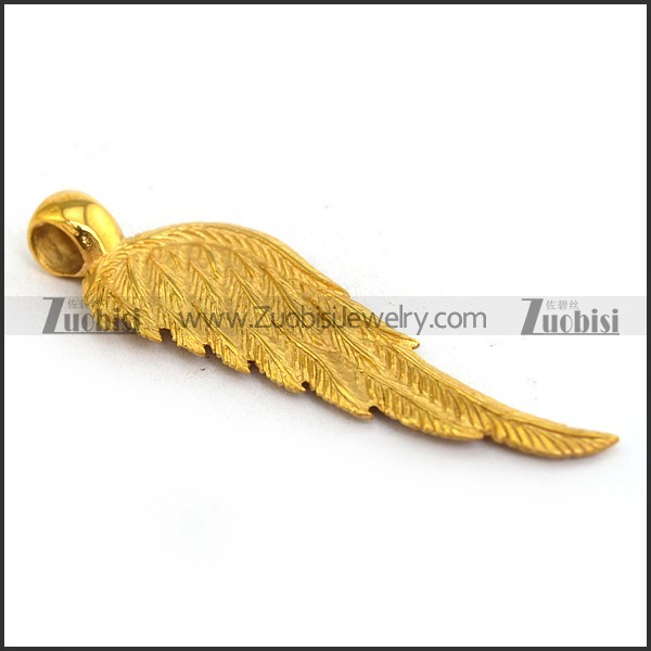 Gold Feather Pendant in Stainless Steel p003642