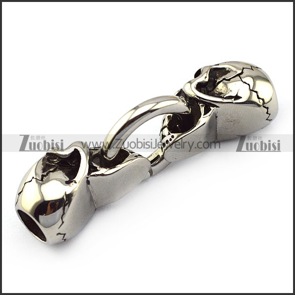 two skulls terminators with spring fastener for making bracelets and necklaces a000347