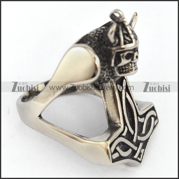 Wearing Horn Cap skull stainless steel rings r001581