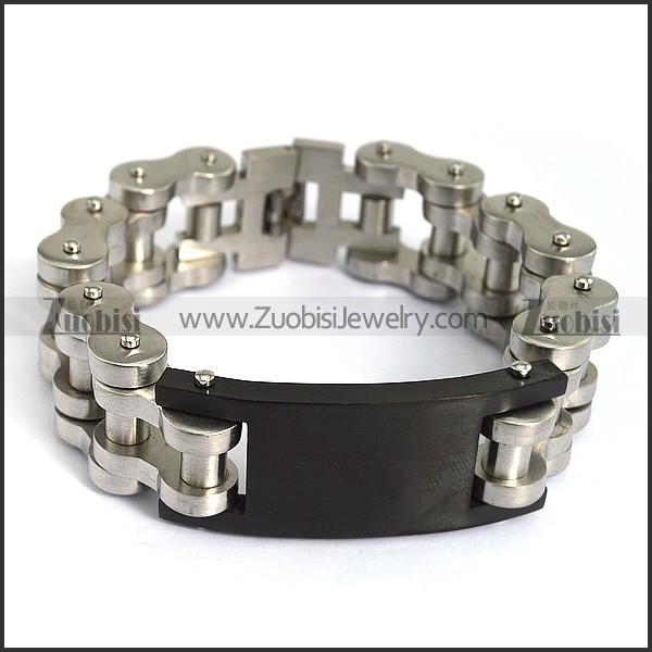 25MM Wide Bicycle Chain Link Bracelet with Black Plated ID Tag b004619