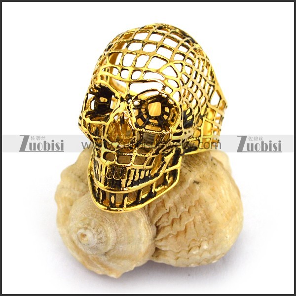 Gold Hollow Steel Skull Ring r003660