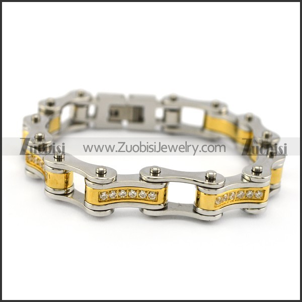 CNC Rhinestones Gold Plating Bicycle Chain Link Bracelet b006152