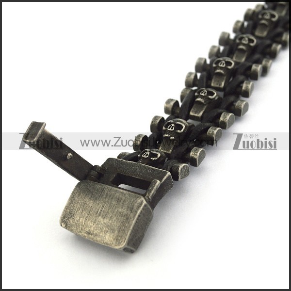 Antique Stainless Steel Leather Bracelet with Adjustable Buckle 3 Length b004325