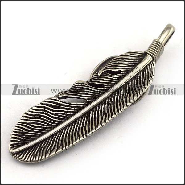 Mens Feather Pendant in Stainless Steel p003922