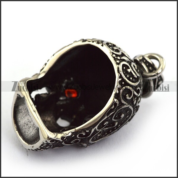 two ruby crystal eyes flower skull pendant p002080