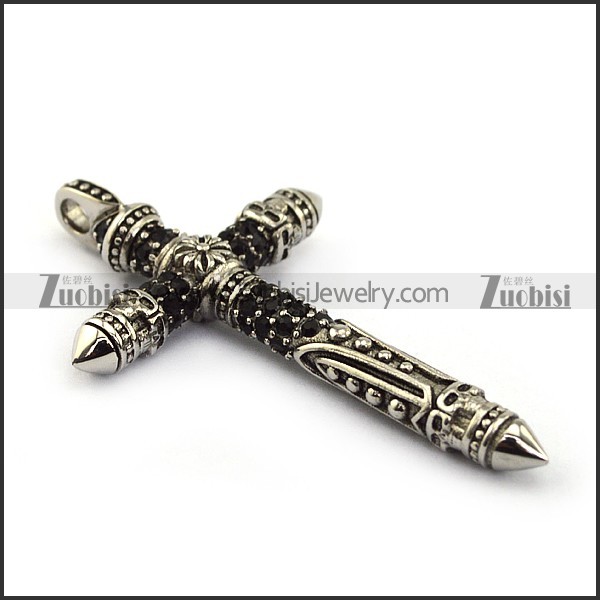 Punk Rhinestone Steel Cross Pendant p004374