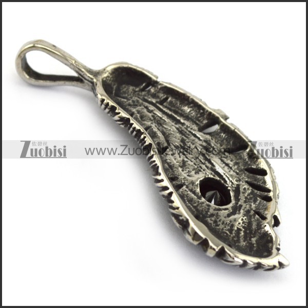 Carbon Black Rhinestone Feather Pendant in Stainless Steel p004215