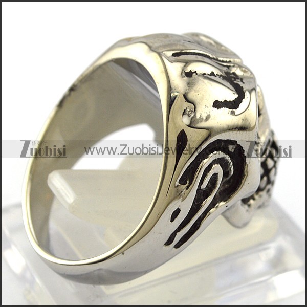 Blue Rhinestone Eyes Skull Ring with Beard r004324