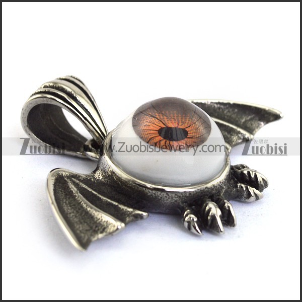 Round Evil Eye Ball Pendant Crafted Casting Bat in Stainless Steel -JP450001