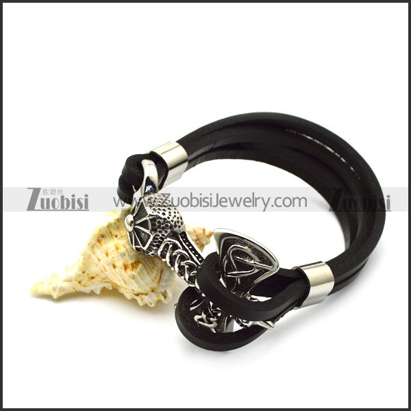 black leather viking thor hammer bracelet b006733