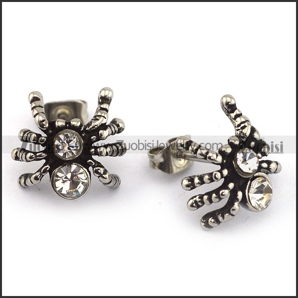 Clear Rhinestone Spider Earring in Stainless Steel -e000412
