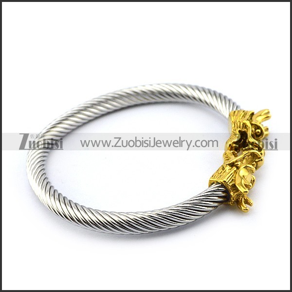 Silver Stainless Steel Wire Balge with Golden Dragon Head b005834
