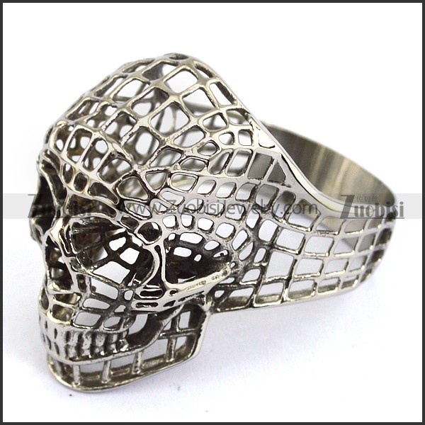 Silver Stainless Steel Hollow Skull Ring r003659