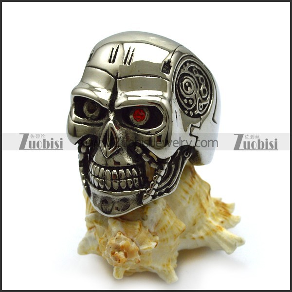 big skull ring with 2 red eyes r005222