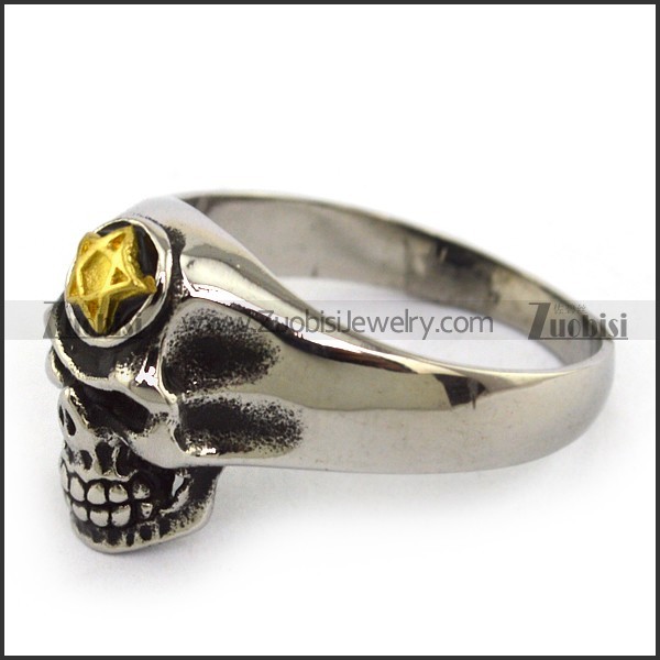 gold star antique silver stainless steel casting skull ring r001215