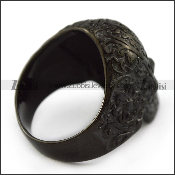 Black Rhinestones Eyes Flower Skull Ring r004309