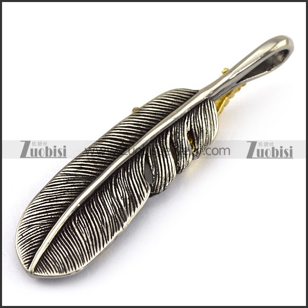 Retro Gold and Silver Steel Feather Pendant p002883