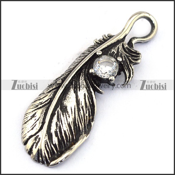 Retro Feather Charm w Crystal Rhinestone p003475