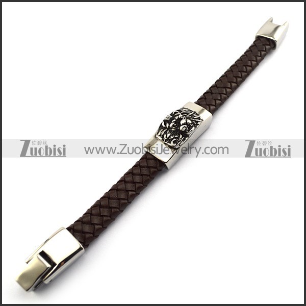 Leather Bracelet with Steel Lion b005838