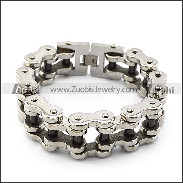 25MM Wide Stainless Steel Bike Link Chain Bracelet with Black Tube b005407