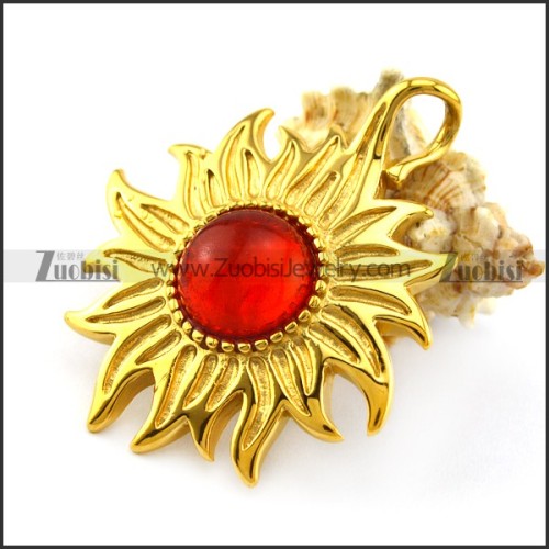 ruby stone sun shaped pendant 316L stainless steel jewelry for women 18k gold p005715