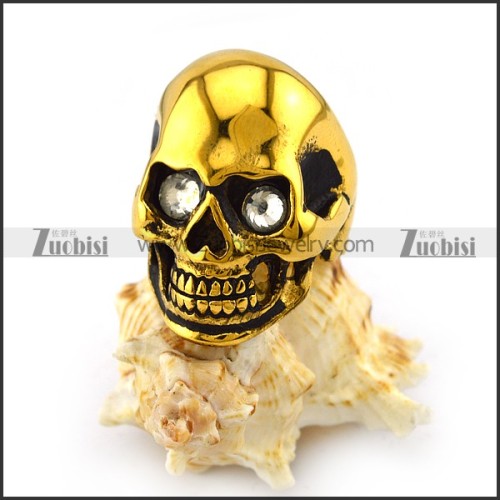 Vintage Gold Plating Steel Skull Ring with Crystal Rhinestone Eyes r004285