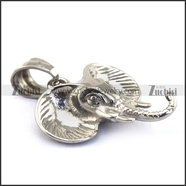 Silver Stainless Steel Elephant Head Pendant p003386