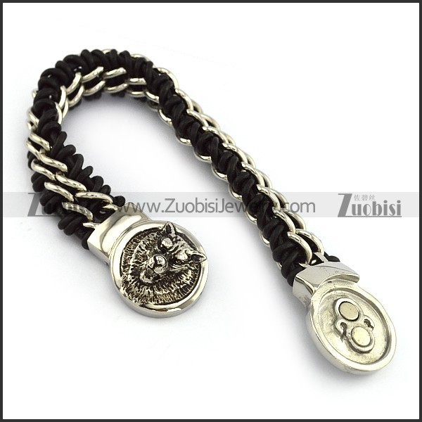 Wolf Head Leather Bracelet b004848