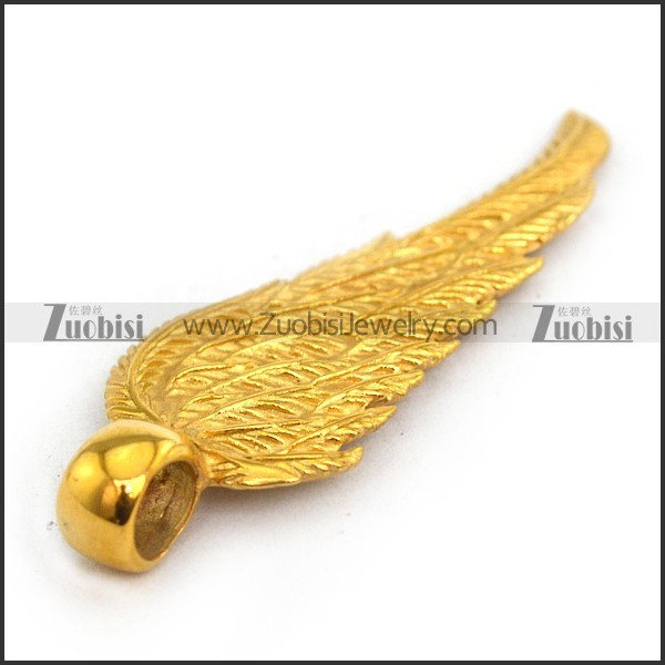 Gold Feather Pendant in Stainless Steel p003642