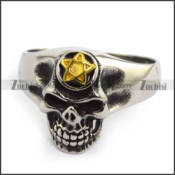 gold star antique silver stainless steel casting skull ring r001215
